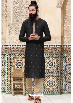 Black Poly Silk Embroidered Kurta Pajama