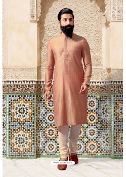 Peach Jacquard Kurta Pajama