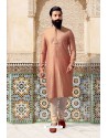 Peach Jacquard Kurta Pajama