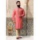 Dark Peach Slub Silk Kurta Pajama