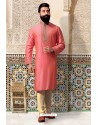 Dark Peach Slub Silk Kurta Pajama