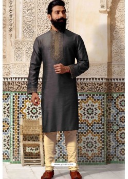 Black Slub Silk Kurta Pajama