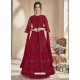 Red Mono Net Embroidered Anarkali Suit