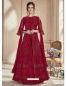 Red Mono Net Embroidered Anarkali Suit