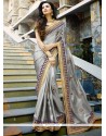 Astounding Satin Grey Designer Saree