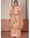 Peach Dola Silk Embroidered Palazzo Suit