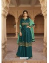Teal Georgette Satin Palazzo Suit
