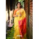 Yellow Linen Silk Weaving Printed Saree