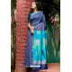 Navy Blue Linen Silk Weaving Printed Saree