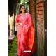Crimson Linen Silk Weaving Printed Saree