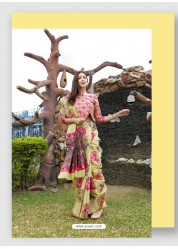 Multi Colour Linen Art Silk Weaving Worked Saree