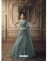 Grayish Green Net Stone And Weaving Worked Lehenga Choli