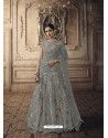 Aqua Grey Net Embroidered Stone Worked Lehenga Choli