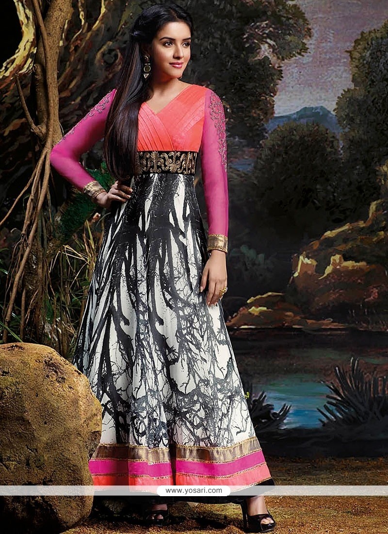 Off White And Black Printed Anarkali Suits