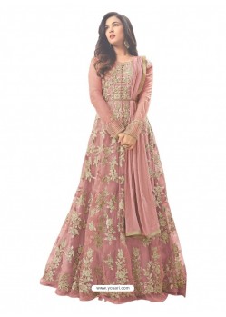Dusty Pink Net Handworked Anarkali Suit