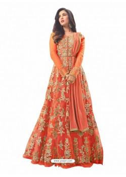 Orange Net Handworked Anarkali Suit