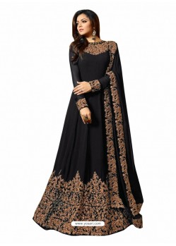 Black Faux Georgette Hanworked Anarkali Suit