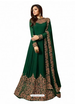 Dark Green Faux Georgette Hanworked Anarkali Suit