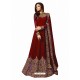 Red Faux Georgette Hanworked Anarkali Suit