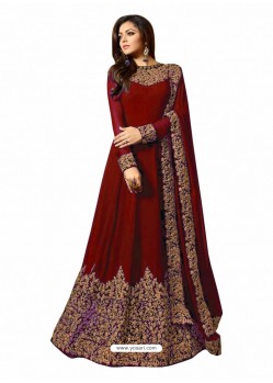 Red Faux Georgette Hanworked Anarkali Suit