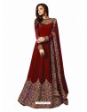 Red Faux Georgette Hanworked Anarkali Suit