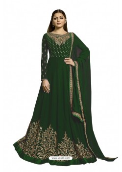 Dark Green Faux Georgette Embroidered Party Wear Suit