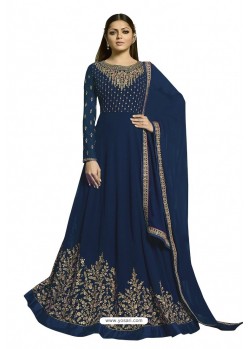 Navy Blue Faux Georgette Embroidered Party Wear Suit