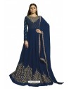 Navy Blue Faux Georgette Embroidered Party Wear Suit