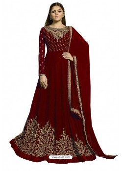 Maroon Faux Georgette Embroidered Party Wear Suit
