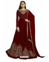 Maroon Faux Georgette Embroidered Party Wear Suit