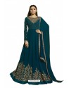 Teal Blue Faux Georgette Embroidered Party Wear Suit