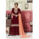 Maroon Georgette Embroidered Palazzo Suit
