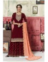 Maroon Georgette Embroidered Palazzo Suit