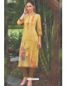 Yellow Rayon Printed Readymade Kurti