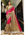 Appealing Patch Border Work Hot Pink Georgette Classic Designer Saree