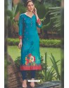 Teal Blue Rayon Printed Readymade Kurti