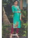 Aqua Mint Rayon Printed Readymade Kurti