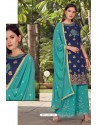 Navy And Mint Opera Handworked Palazzo Suit