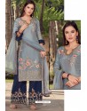 Grey And Navy Opera Handworked Palazzo Suit