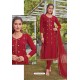 Red Chanderi Handworked Churidar Suit