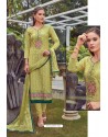 Parrot Green Chanderi Handworked Churidar Suit