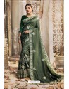 Dark Green Chanderi Silk Zari Embroidered Designer Saree