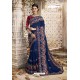 Navy Blue Chanderi Silk Zari Embroidered Designer Saree