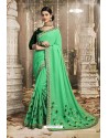 Sea Green Chanderi Silk Zari Embroidered Designer Saree