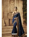 Navy Blue Vichitra Silk Designer Saree
