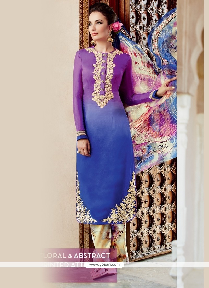 Tantalizing Multi Colour Embroidered Work Cotton Satin Designer Salwar Suit