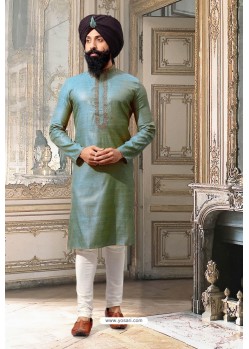 Turquoise Jacquard Kurta Pajama