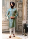 Turquoise Jacquard Kurta Pajama