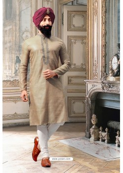 Taupe Jacquard Kurta Pajama