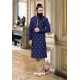 Navy Blue Slub Silk Kurta Pajama